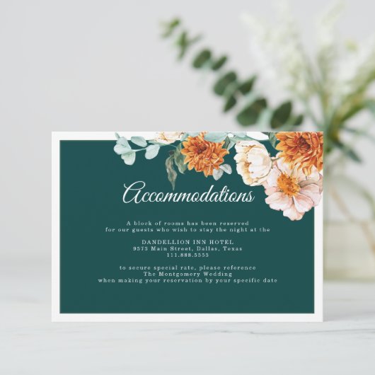 Carte D'accompagnement Mariage de automne turquoise Orange Floral (Debout devant)