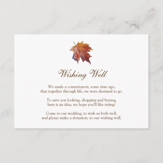 Carte D'accompagnement Mariage de automne Wishing well, feuille aquarelle (Devant)