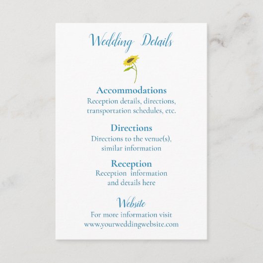 Carte D'accompagnement Mariage de beauté de tournesol rustique (Devant)