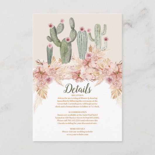 Carte D'accompagnement Mariage de Boho Desert Cactus (Devant)