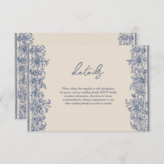 Carte D'accompagnement Mariage de bordure floral bleu (Devant / Derrière)