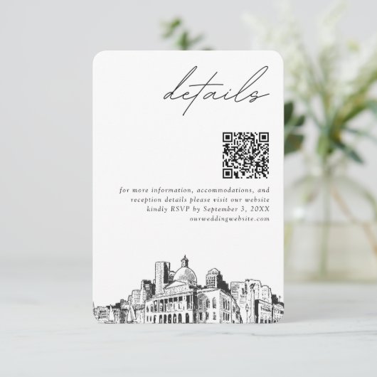 Carte D'accompagnement Mariage de Boston Détails modernes Code QR (Debout devant)