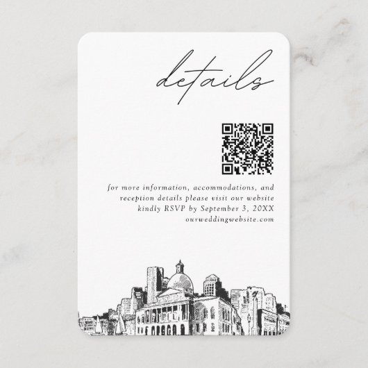 Carte D'accompagnement Mariage de Boston Détails modernes Code QR (Devant)