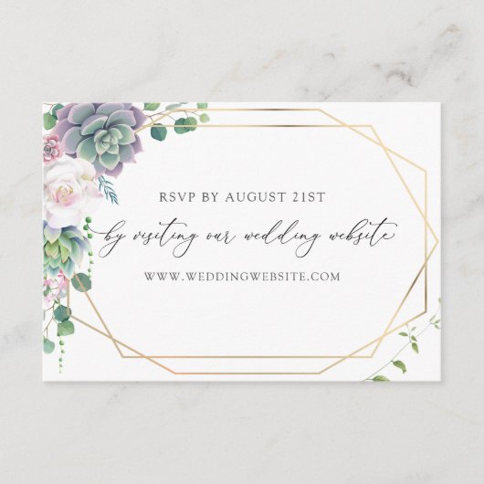 Carte D'accompagnement Mariage de cadre Or Succulent RSVP en ligne (Devant)