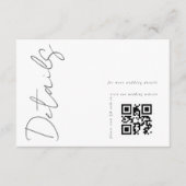 Carte D'accompagnement Mariage de code QR blanc moderne Détails (Devant)
