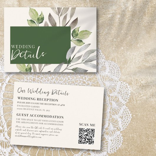 Carte D'accompagnement Mariage de code QR botanique vert moderne
