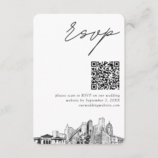 Carte D'accompagnement Mariage de code QR de Detroit Small RSVP (Devant)