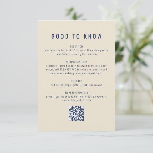 Carte D'accompagnement Mariage de code QR de peinture d'encre bleue de la (Debout devant)