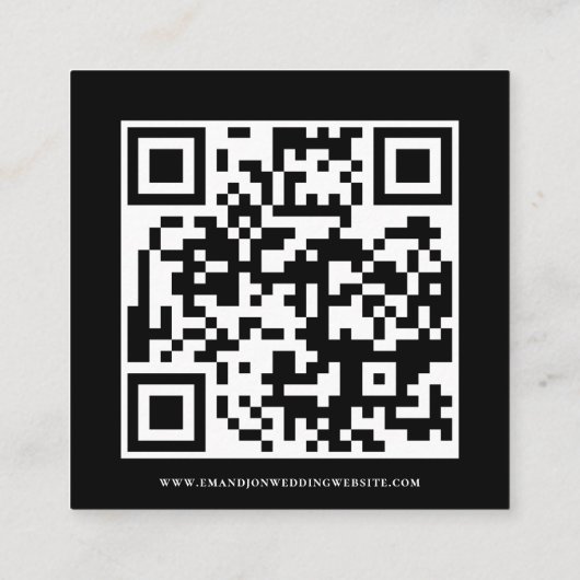 Carte D'accompagnement Mariage de code QR de script blanc noir RSVP Enclô (Dos)