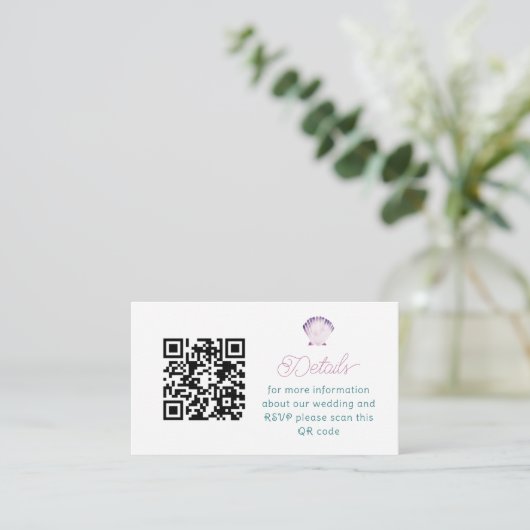 Carte D'accompagnement Mariage de code QR du coquillage d'aquarelle viole (Debout devant)