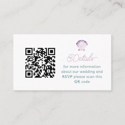 Carte D'accompagnement Mariage de code QR du coquillage d'aquarelle viole (Devant)