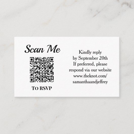 Carte D'accompagnement Mariage de code QR en ligne RSVP noir et blanc (Devant)