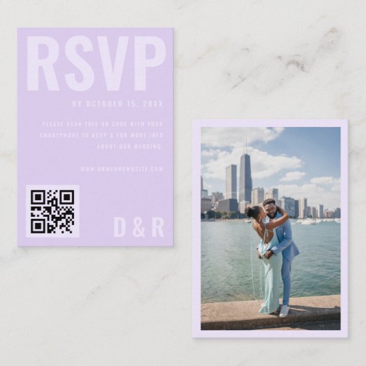 Carte D'accompagnement Mariage de code QR Lavender Lilac Gras Minimal RSV (Devant / Derrière)