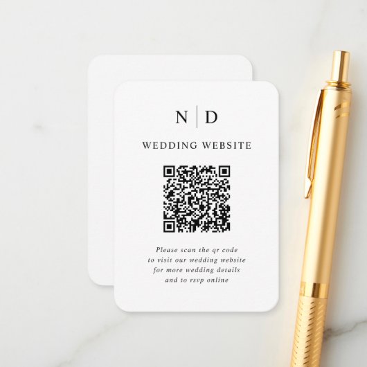 Carte D'accompagnement Mariage de code QR noir et blanc (Devant/Arrière en situation)