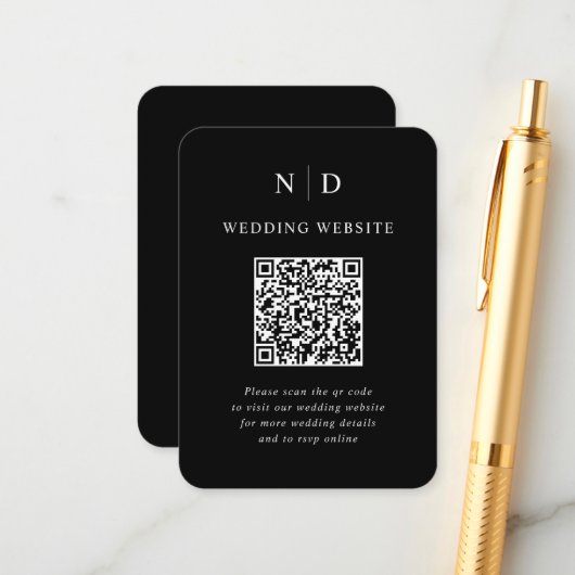 Carte D'accompagnement Mariage de code QR noir et blanc (Devant/Arrière en situation)