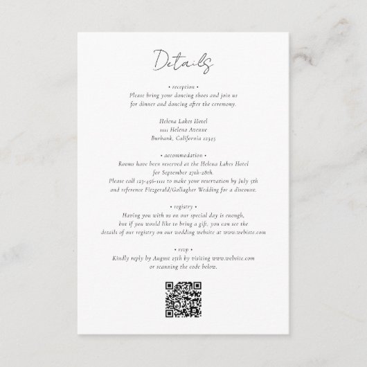 Carte D'accompagnement Mariage de code QR noir et blanc moderne (Devant)