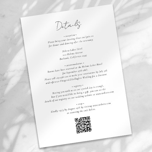 Carte D'accompagnement Mariage de code QR noir et blanc moderne