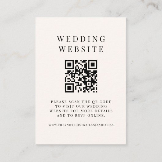 Carte D'accompagnement Mariage de code QR noir et ivoire minimal (Devant)