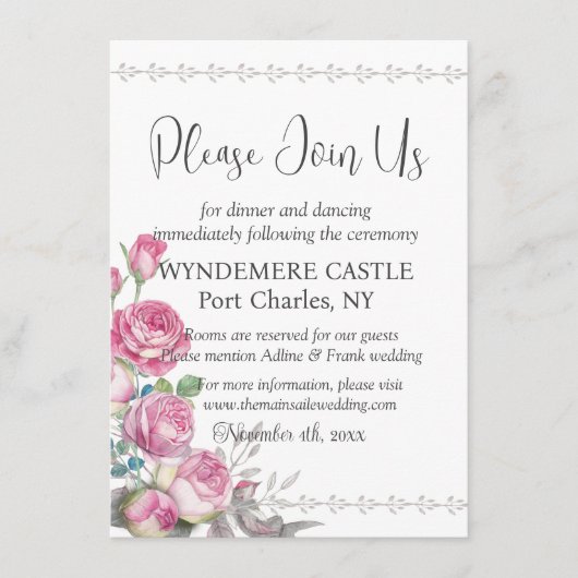 Carte D'accompagnement Mariage de code QR rose aquarelle (Devant)