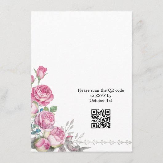 Carte D'accompagnement Mariage de code QR rose aquarelle (Dos)