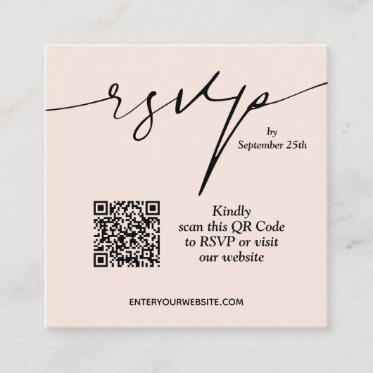 Carte D'accompagnement Mariage de code QR rose pâle et simple (Devant)