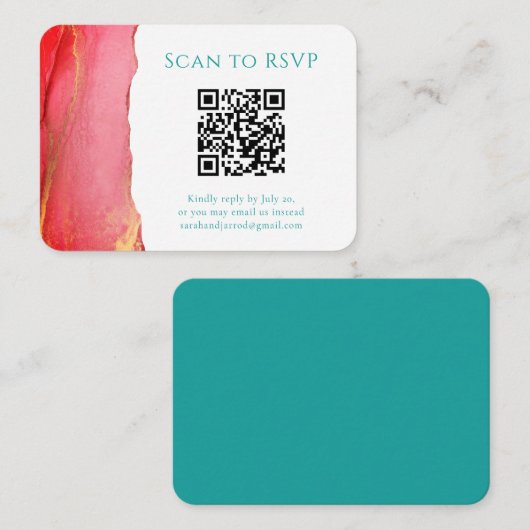 Carte D'accompagnement Mariage de code QR vert corail Abstrait (Devant / Derrière)