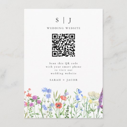 Carte D'accompagnement Mariage de code Spring WildflowerQR (Devant)