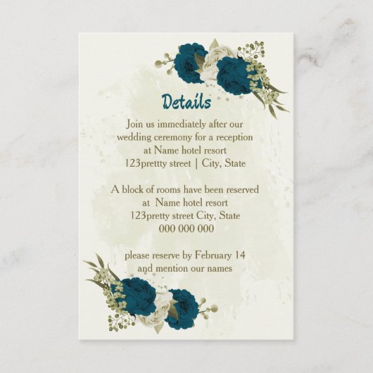 Carte D'accompagnement mariage de couleur beige turquoise détails (Devant)