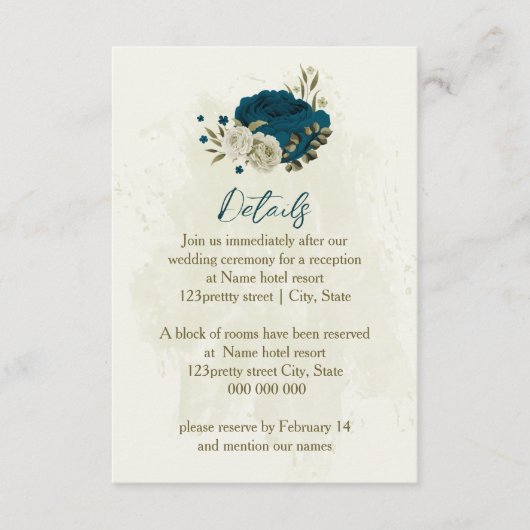 Carte D'accompagnement mariage de couleur beige turquoise détails (Devant)