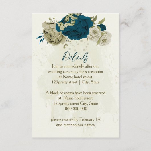Carte D'accompagnement mariage de couleur beige turquoise détails (Devant)