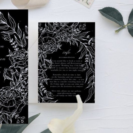 Carte D'accompagnement Mariage de couronne blanc à fleurs noires modifiab