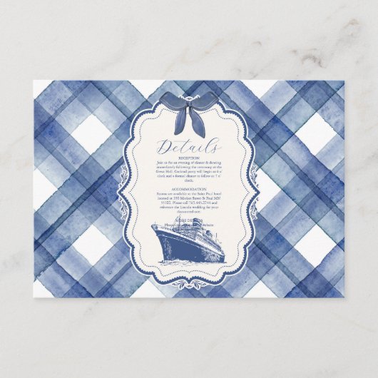 Carte D'accompagnement Mariage de croisière bleu marine (Devant)