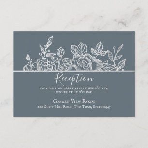 Carte D'accompagnement Mariage de croquis floral argent bleu ardoise