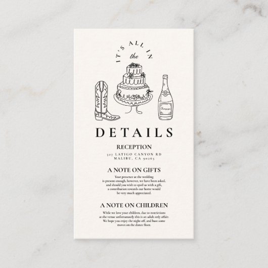 Carte D'accompagnement Mariage de doodle occidental à main blanche noire (Devant)