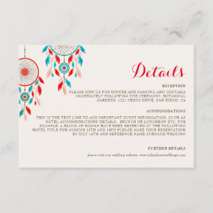Carte D'accompagnement Mariage de Dreamcatcher en plumes de la tribu Boho