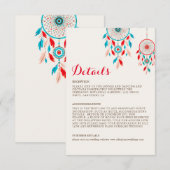 Carte D'accompagnement Mariage de Dreamcatcher en plumes de la tribu Boho (Devant / Derrière)