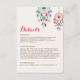 Carte D'accompagnement Mariage de Dreamcatcher en plumes de la tribu Boho