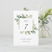 Carte D'accompagnement Mariage de feuillage vert Eucalyptus Numéro de tab (Debout devant)