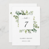Carte D'accompagnement Mariage de feuillage vert Eucalyptus Numéro de tab (Devant / Derrière)
