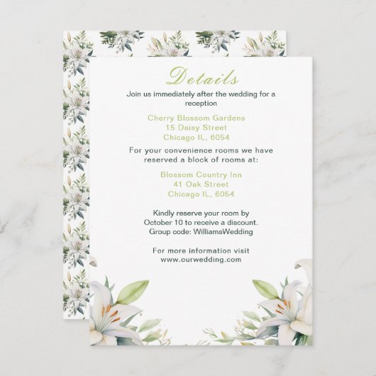 Carte D'accompagnement Mariage de fleurs blanches (Devant / Derrière)