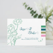 Carte D'accompagnement Mariage de fleurs de pivoines à main verte (Debout devant)