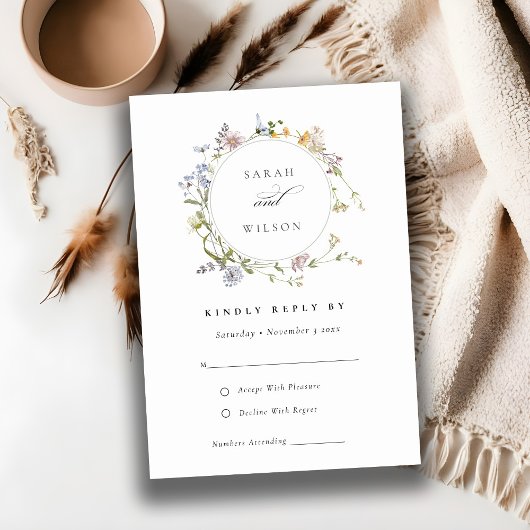 Carte D'accompagnement Mariage de fleurs de prairie rustique mignonne RSV