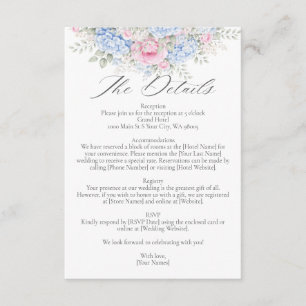 Carte D'accompagnement Mariage de jardin floral avec Hydrangea bleue et R