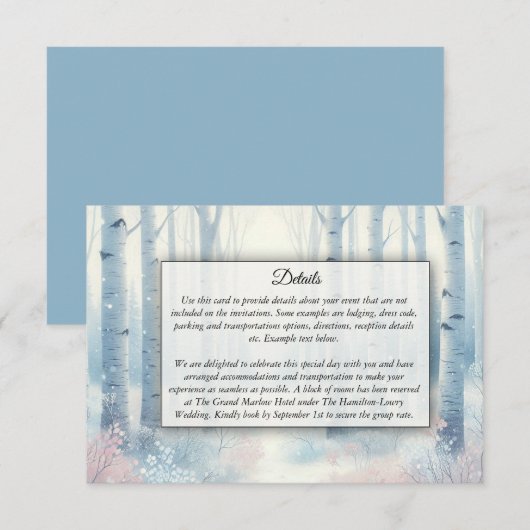 Carte D'accompagnement Mariage de la forêt de bouleau bleu givré (Devant / Derrière)