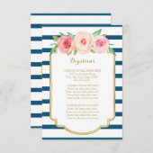 Carte D'accompagnement Mariage de la Marine rose Flore Stripes (Devant / Derrière)