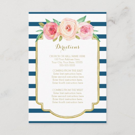 Carte D'accompagnement Mariage de la Marine rose Flore Stripes (Devant)