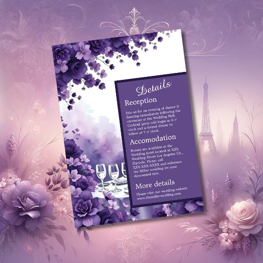 Carte D'accompagnement Mariage de la tour Eiffel Floral Lavender