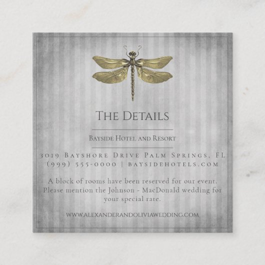 Carte D'accompagnement Mariage de libellules à bijoux en or (Devant)