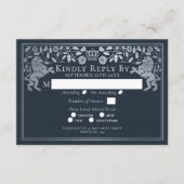 Carte D'accompagnement Mariage de Lion médiéval Bleu Argent RSVP (Devant)
