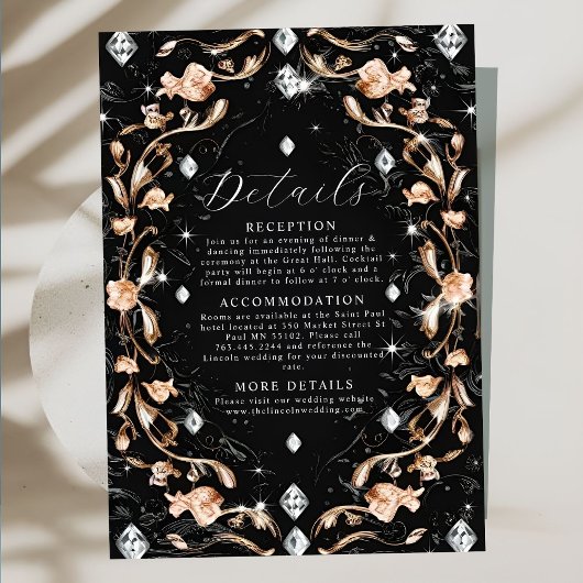 Carte D'accompagnement Mariage de luxe Black Floral Diamonds